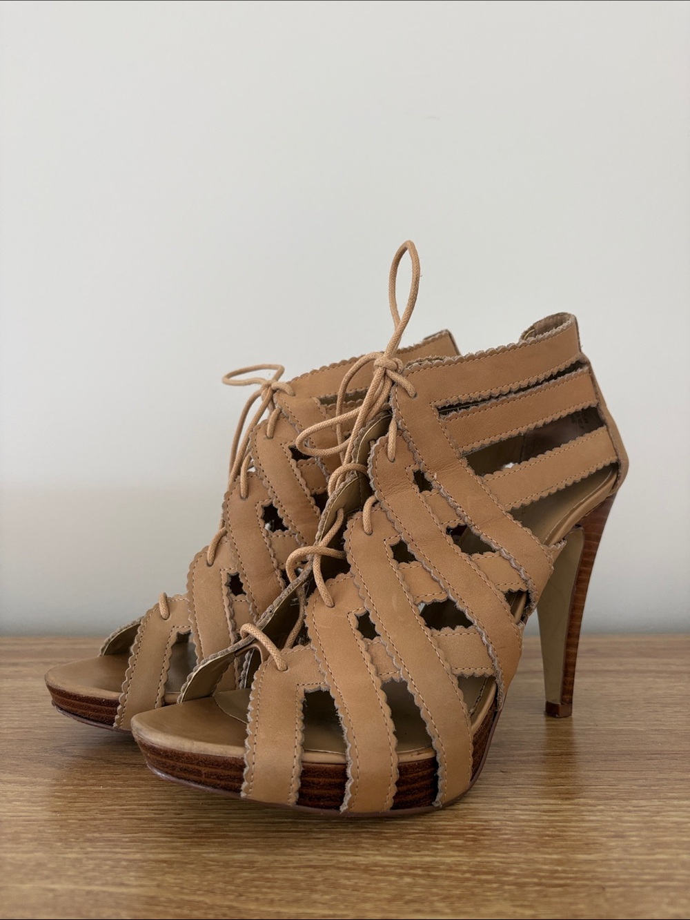 Genuine Leather Chinese Laundry Lace-Up Strappy High Heels